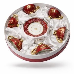 Vintage Elegant Red and Gold Tea Set